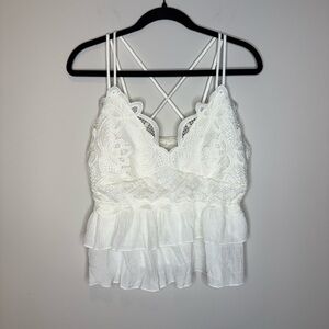 White Lace Ruffle Women’s Top